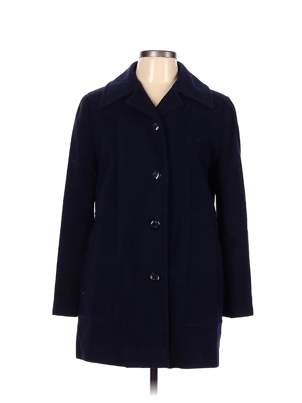 Women's Navy Wool Pea Coat - Tailored Single-Breasted